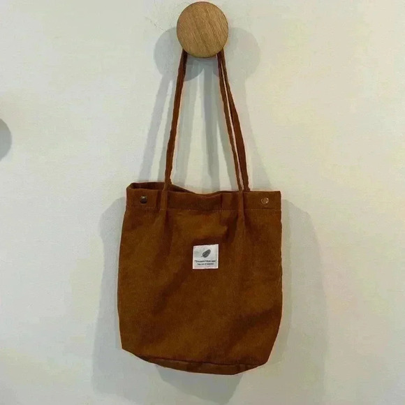 Corduroy Small Tote Bag Light Brown Shoulder Bag Canvas - Picture 1 of 4